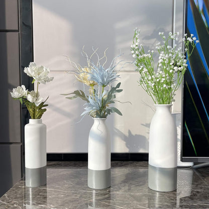 Set of 3 White Gray Ceramic Vase 7.8In 8In 9.8In Flower Vase Bottles for Home Décor Office Decoration Wedding Special Occasion Dried Floral Arrangements